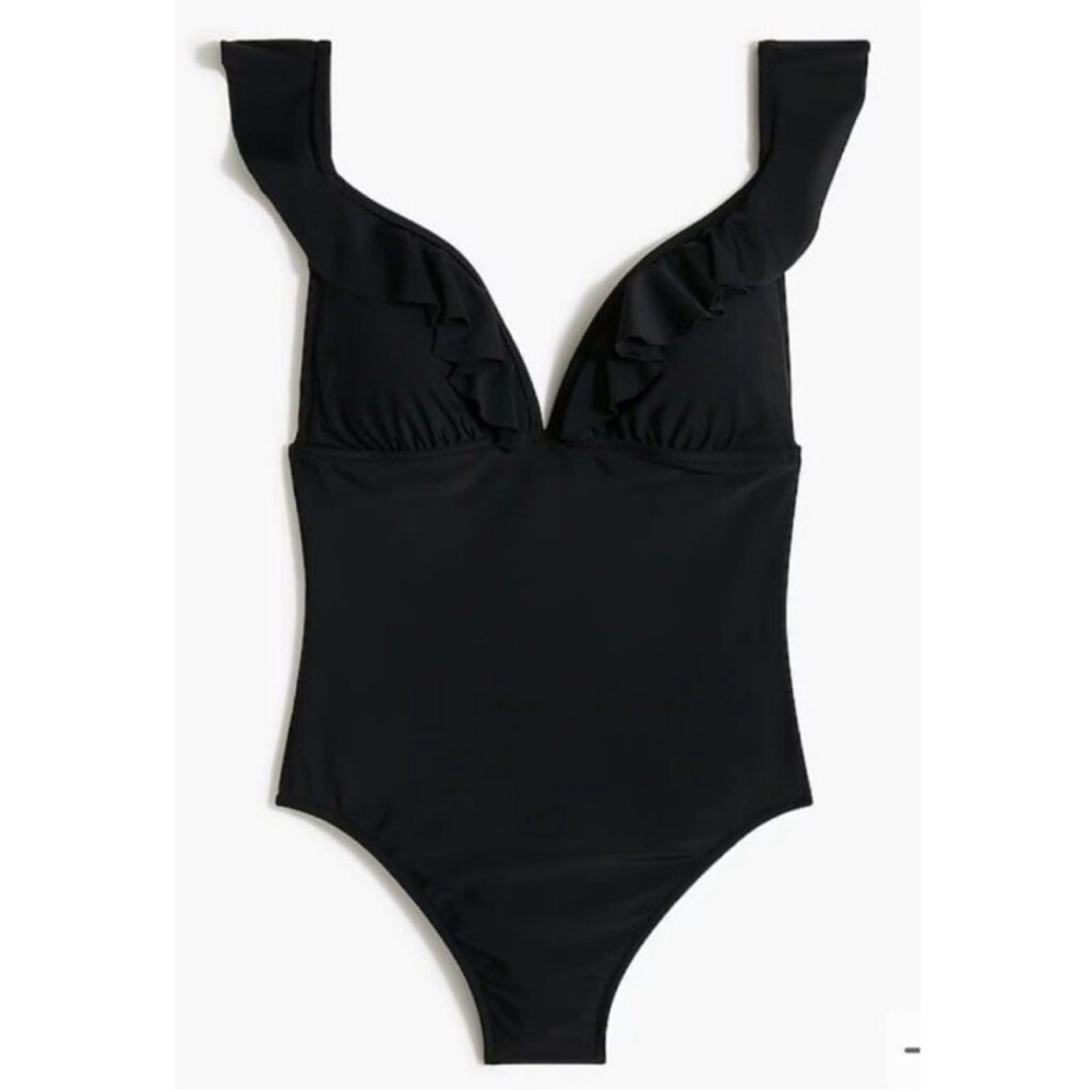 J Crew Black Ruffled One-Piece Swimsuit